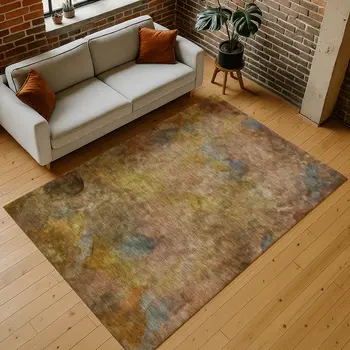 8' X 10' Copper And Gold Abstract Washable Indoor Outdoor Area Rug