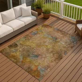 10' X 14' Copper And Gold Abstract Washable Indoor Outdoor Area Rug