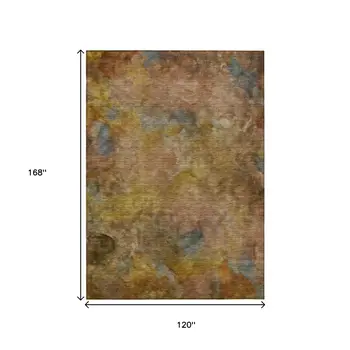 10' X 14' Copper And Gold Abstract Washable Indoor Outdoor Area Rug