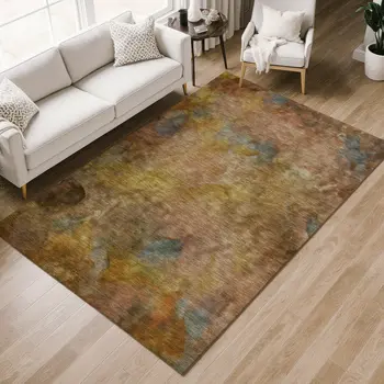 10' X 14' Copper And Gold Abstract Washable Indoor Outdoor Area Rug