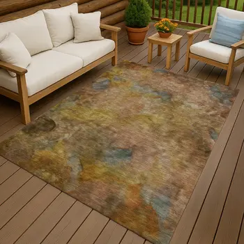 10' X 14' Copper And Gold Abstract Washable Indoor Outdoor Area Rug