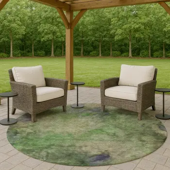8' Green And Purple Round Abstract Washable Indoor Outdoor Area Rug