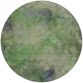 8' Green And Purple Round Abstract Washable Indoor Outdoor Area Rug