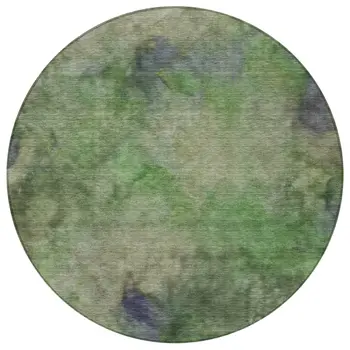 8' Green And Purple Round Abstract Washable Indoor Outdoor Area Rug