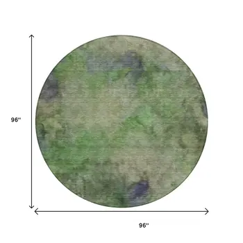 8' Green And Purple Round Abstract Washable Indoor Outdoor Area Rug