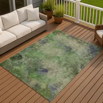 10' X 14' Green And Purple Abstract Washable Indoor Outdoor Area Rug
