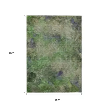 10' X 14' Green And Purple Abstract Washable Indoor Outdoor Area Rug