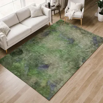 10' X 14' Green And Purple Abstract Washable Indoor Outdoor Area Rug