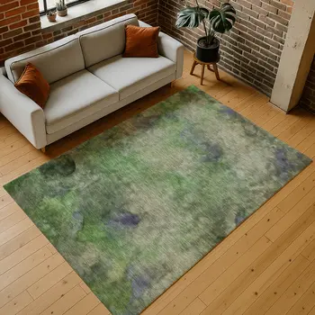 10' X 14' Green And Purple Abstract Washable Indoor Outdoor Area Rug