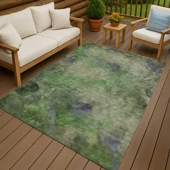 10' X 14' Green And Purple Abstract Washable Indoor Outdoor Area Rug