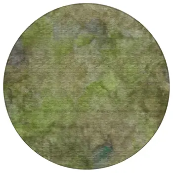 8' Olive Green And Gray Round Abstract Washable Indoor Outdoor Area Rug