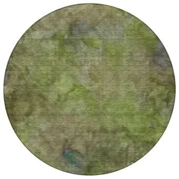8' Olive Green And Gray Round Abstract Washable Indoor Outdoor Area Rug
