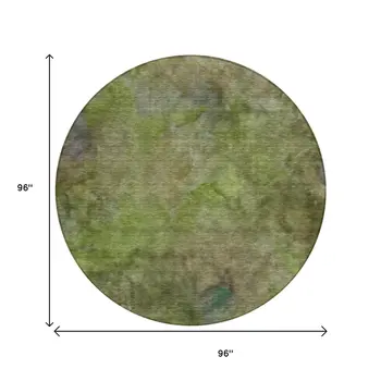 8' Olive Green And Gray Round Abstract Washable Indoor Outdoor Area Rug