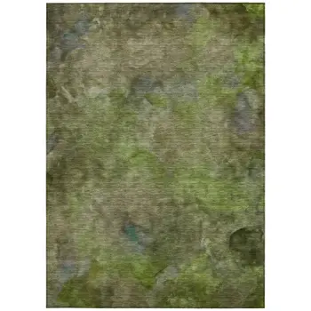 8' X 10' Olive Green And Gray Abstract Washable Indoor Outdoor Area Rug