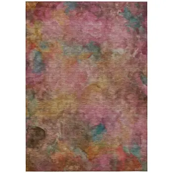 5' X 8' Pink And Orange Abstract Washable Indoor Outdoor Area Rug