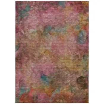 5' X 8' Pink And Orange Abstract Washable Indoor Outdoor Area Rug
