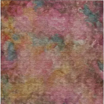 10' X 14' Pink And Orange Abstract Washable Indoor Outdoor Area Rug