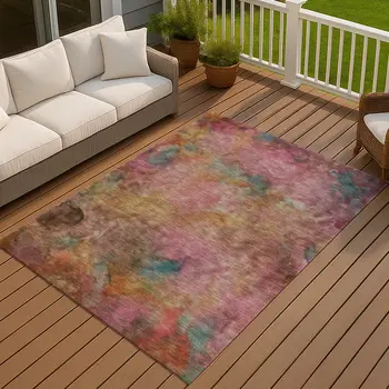 10' X 14' Pink And Orange Abstract Washable Indoor Outdoor Area Rug