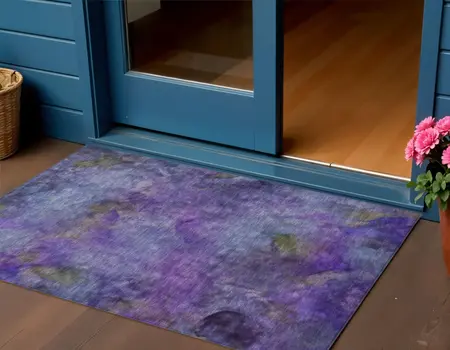 3' X 5' Purple And Lavender Abstract Washable Indoor Outdoor Area Rug