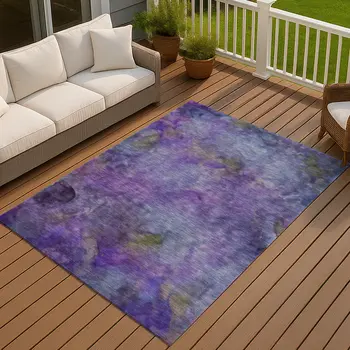 5' X 8' Purple And Lavender Abstract Washable Indoor Outdoor Area Rug