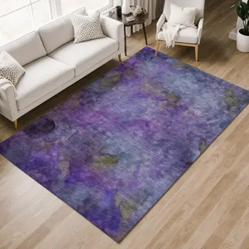 5' X 8' Purple And Lavender Abstract Washable Indoor Outdoor Area Rug