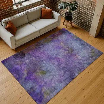 5' X 8' Purple And Lavender Abstract Washable Indoor Outdoor Area Rug