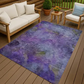 5' X 8' Purple And Lavender Abstract Washable Indoor Outdoor Area Rug