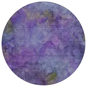 8' Purple And Lavender Round Abstract Washable Indoor Outdoor Area Rug