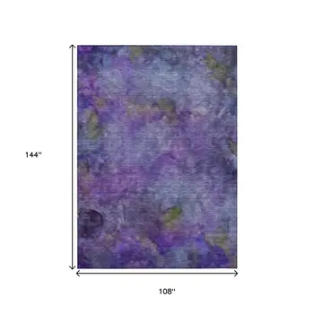9' X 12' Purple And Lavender Abstract Washable Indoor Outdoor Area Rug