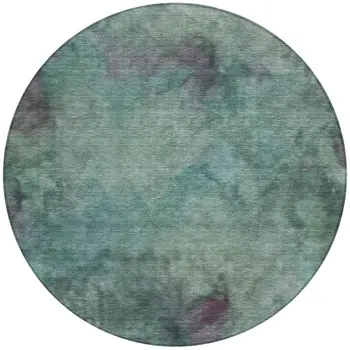 8' Teal Blue And Purple Round Abstract Washable Indoor Outdoor Area Rug