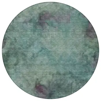 8' Teal Blue And Purple Round Abstract Washable Indoor Outdoor Area Rug