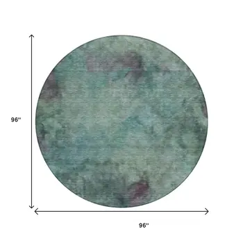 8' Teal Blue And Purple Round Abstract Washable Indoor Outdoor Area Rug