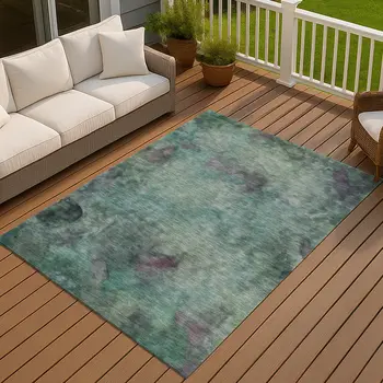 8' X 10' Teal Blue And Purple Abstract Washable Indoor Outdoor Area Rug