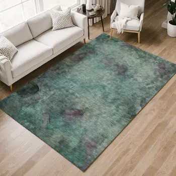 8' X 10' Teal Blue And Purple Abstract Washable Indoor Outdoor Area Rug