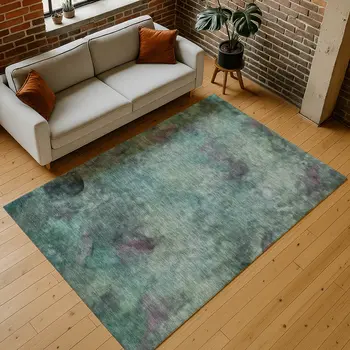 9' X 12' Teal Blue And Purple Abstract Washable Indoor Outdoor Area Rug