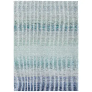 3' X 5' Blue Ivory And Gray Striped Washable Indoor Outdoor Area Rug