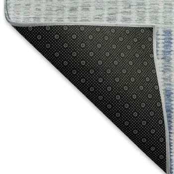 3' X 5' Blue Ivory And Gray Striped Washable Indoor Outdoor Area Rug