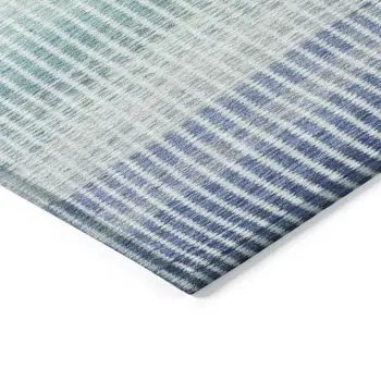 3' X 5' Blue Ivory And Gray Striped Washable Indoor Outdoor Area Rug