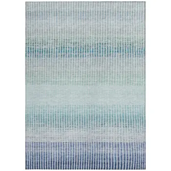 5' X 8' Blue Ivory And Gray Striped Washable Indoor Outdoor Area Rug