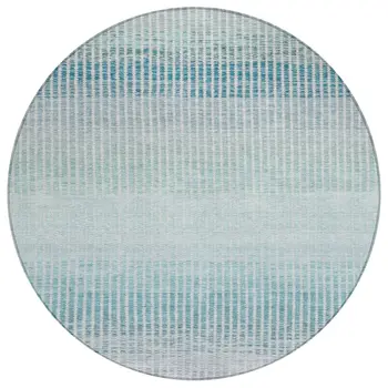 8' Blue Ivory And Gray Round Striped Washable Indoor Outdoor Area Rug