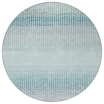 8' Blue Ivory And Gray Round Striped Washable Indoor Outdoor Area Rug