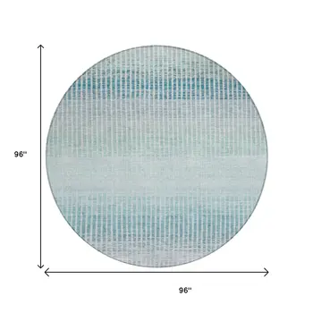 8' Blue Ivory And Gray Round Striped Washable Indoor Outdoor Area Rug