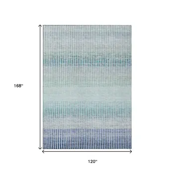 10' X 14' Blue Ivory And Gray Striped Washable Indoor Outdoor Area Rug