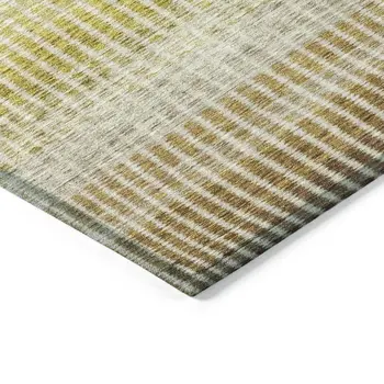 5' X 8' Brown Gold And Beige Striped Washable Indoor Outdoor Area Rug