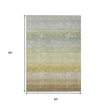 5' X 8' Brown Gold And Beige Striped Washable Indoor Outdoor Area Rug
