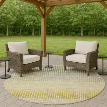 8' Brown Gold And Beige Round Striped Washable Indoor Outdoor Area Rug