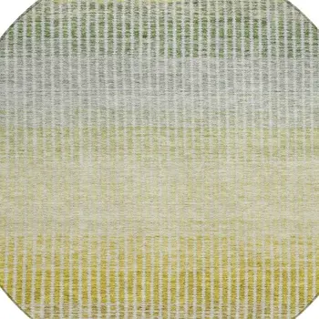 8' Brown Gold And Beige Round Striped Washable Indoor Outdoor Area Rug