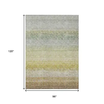 8' X 10' Brown Gold And Beige Striped Washable Indoor Outdoor Area Rug