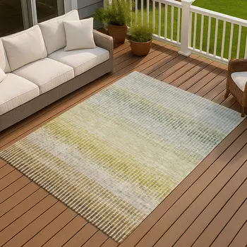 9' X 12' Brown Gold And Beige Striped Washable Indoor Outdoor Area Rug