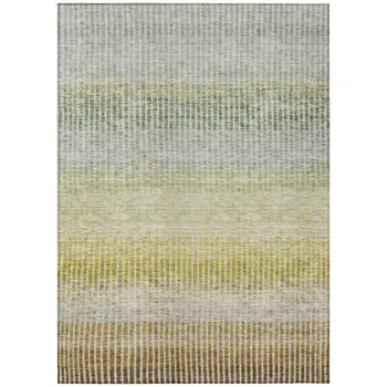 9' X 12' Brown Gold And Beige Striped Washable Indoor Outdoor Area Rug